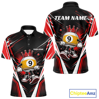 Custom Funny 9 Ball Wearing Crown Billiards King Men Polo Shirt, Red Pool Team Jerseys IPHW11796