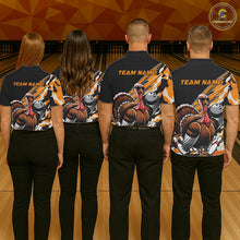 Load image into Gallery viewer, Black And Yellow Camo Custom Funny Turkey Bowling Shirts For Men, Thanksgiving Bowling Tournament IPHW7881