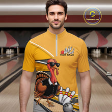 Load image into Gallery viewer, Custom Yellow Funny Turkey Bowling Team Shirts For Men, Thanksgiving Bowler Outfits IPHW7885