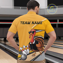 Load image into Gallery viewer, Custom Yellow Funny Turkey Bowling Team Shirts For Men, Thanksgiving Bowler Outfits IPHW7885