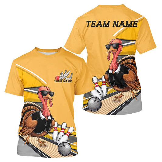 Custom Yellow Funny Turkey Bowling Team For Men, Thanksgiving Bowler Outfits IPHW7885