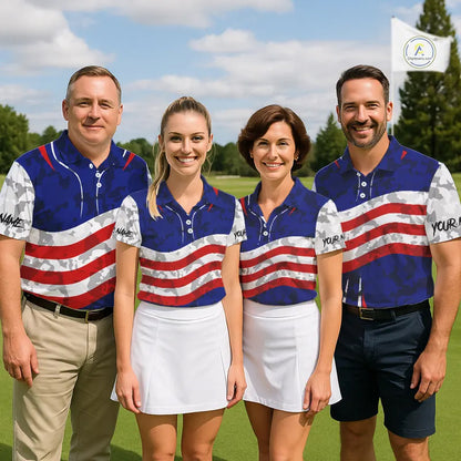 USA flag camo golf outfits funny skull matching men and womens golf shirts custom patriotic golf tops NQS11400