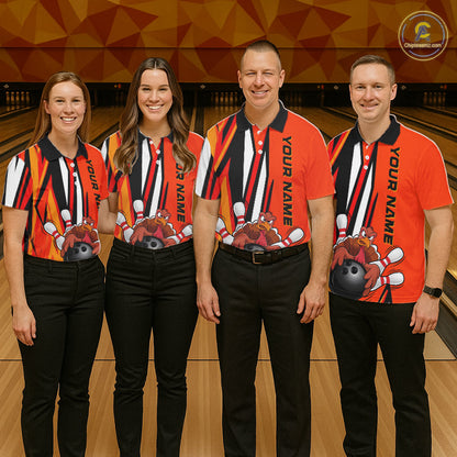 Custom Funny Turkey Bowling Shirts For Men, Orange Thanksgiving Bowling Shirt Team Uniform IPHW7659