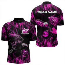 Load image into Gallery viewer, Custom Black And Pink Flame Eagle Bowling Team Men Quarter-Zip Shirts, Eagle Bowling League Shirt IPHW8800