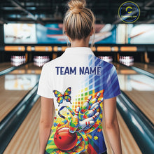 Load image into Gallery viewer, Custom Autism Awareness Butterfly Bowling Team Women Shirt, Puzzles Bowling Jersey IPHW11212