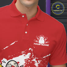 Load image into Gallery viewer, Custom Funny Boxing Bowling Men Polo Shirt, Red Grunge Bowling Team Tournament Jersey IPHW11220