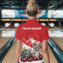 Load image into Gallery viewer, Custom Funny Boxing Bowling Women Quarter-Zip Shirt, Red Grunge Bowling Team Jersey IPHW11220