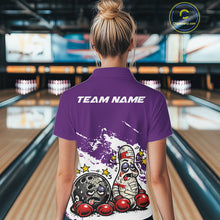 Load image into Gallery viewer, Custom Funny Boxing Bowling Women Polo Shirt, Purpe Grunge Bowling Team Tournament Jersey IPHW11224