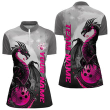 Load image into Gallery viewer, Black And Pink Custom Dragon Bowling Womens Quarter-Zip Shirts, Dragon Bowling Team Shirts IPHW8818
