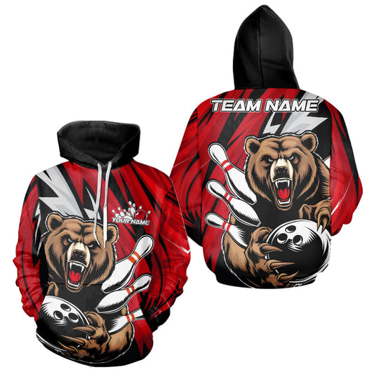 Personalized Bear Bowling Hoodie Shirts For Men And Women, Bear Bowling Team Red Bowling League Shirt IPHW8827