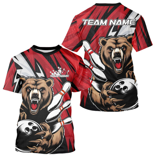 Personalized Bear Bowling T-Shirts For Men, Bear Bowling Team Red Bowling League IPHW8827