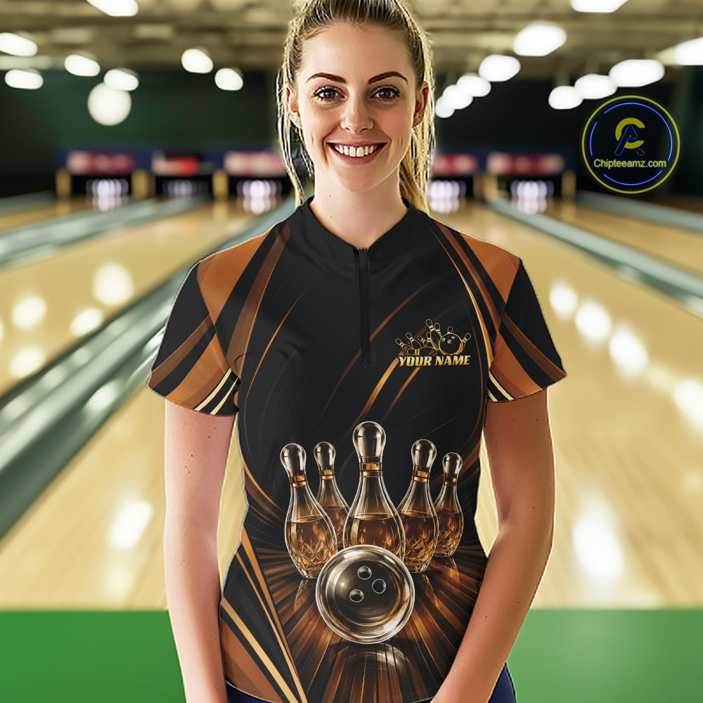Custom Wine Bowling Women Quarter-Zip Shirts, Wine Lovers Bowling Team Jersey IPHW11827