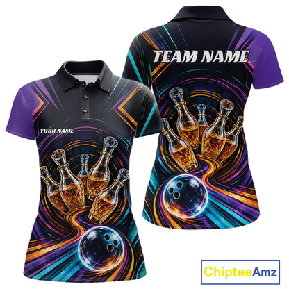 Custom Colorful Wine Bowling Women Polo Shirts, Wine Lovers Bowling Team Jersey IPHW11829