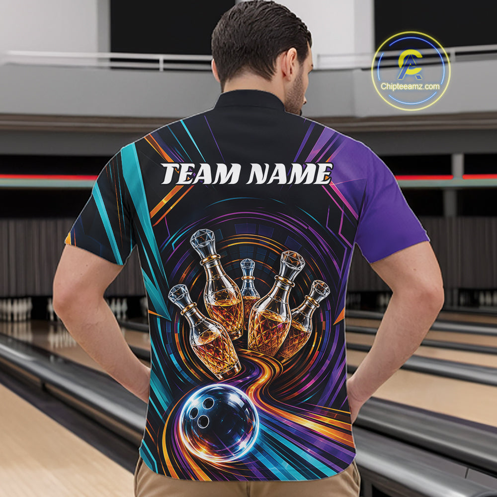 Custom Colorful Wine Bowling Men Quarter Zip Shirts, Wine Lovers Bowling Team Jersey IPHW11829