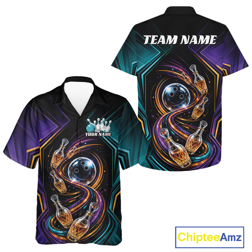 Custom Colorful Wine Bowling Men And Women Button Up Shirts, Wine Lovers Bowling Team Jersey IPHW11830