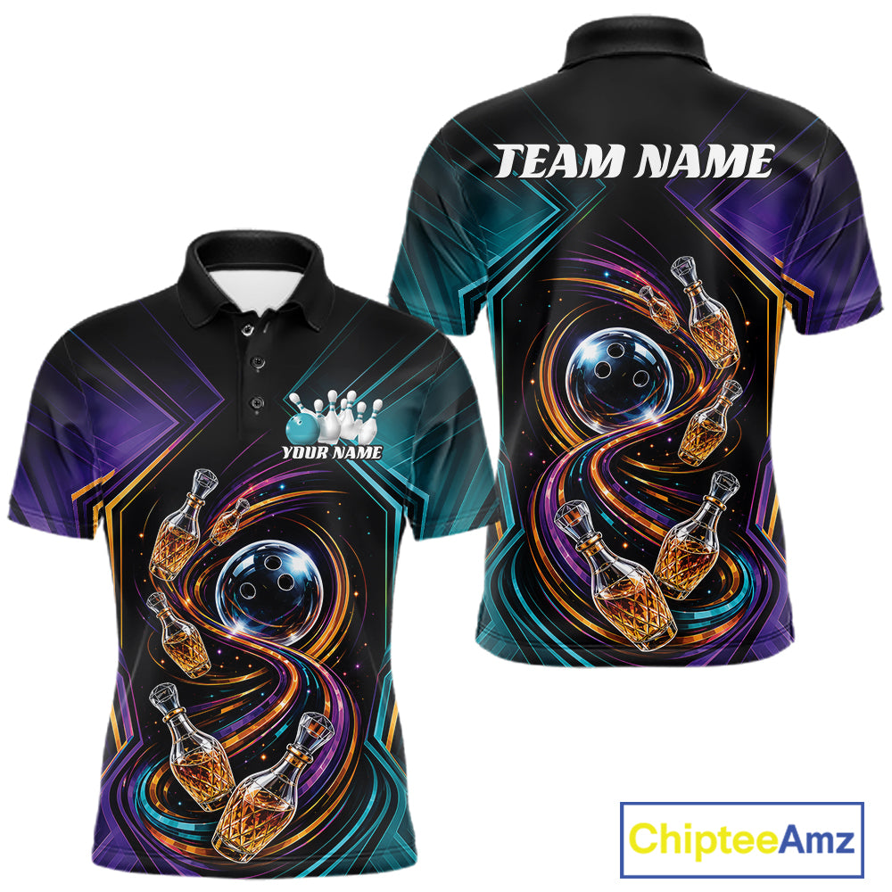 Custom Colorful Wine Bowling Men Polo Shirts, Wine Lovers Bowling Team Jersey IPHW11830