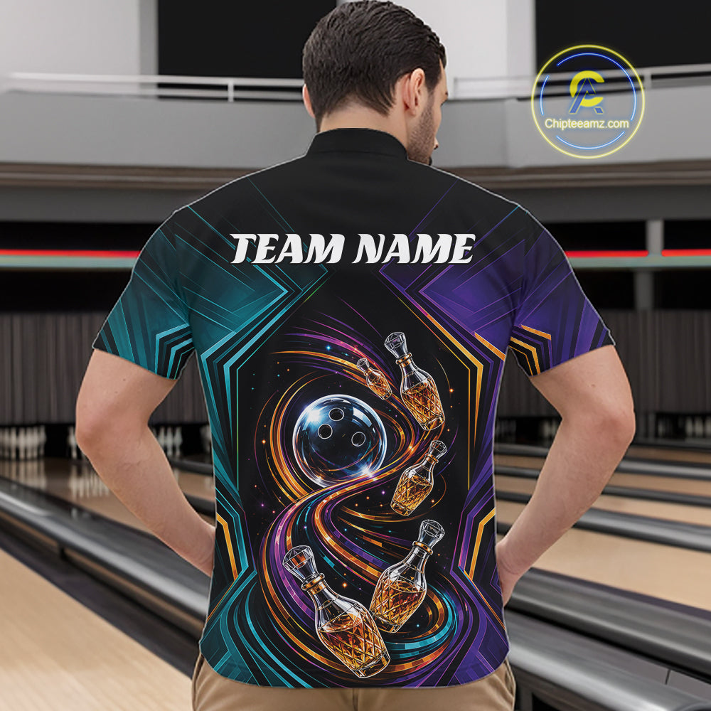 Custom Colorful Wine Bowling Men Quarter Zip Shirts, Wine Lovers Bowling Team Jersey IPHW11830
