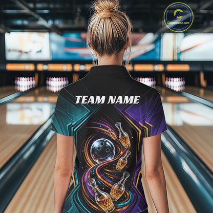 Custom Colorful Wine Bowling Women Quarter-Zip Shirts, Wine Lovers Bowling Team Jersey IPHW11830