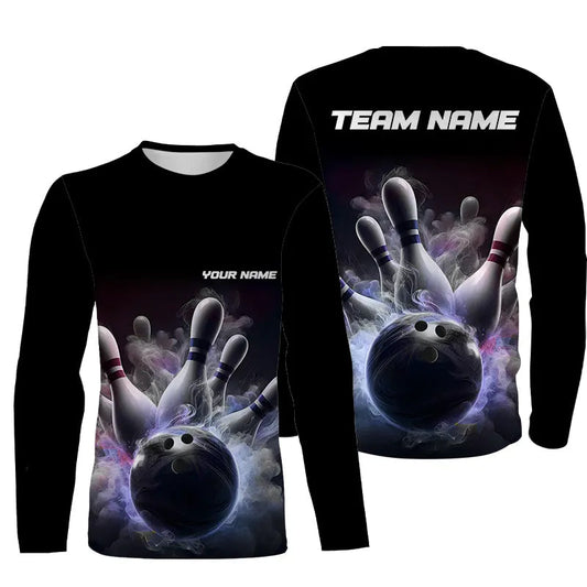 Custom Bowling Long Sleeve Shirts For Men Smoke Bowling Team Jerseys Strike Bowling Shirts IPHW5402
