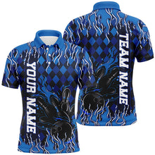 Load image into Gallery viewer, Blue Argyle Pattern Custom Flame Strike Bowling Shirts For Men, Bowling Team Shirt Bowler Outfit IPHW7896