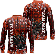 Load image into Gallery viewer, Orange Argyle Pattern Custom Flame Strike Bowling Shirts For Men, Bowling Team Shirt Outfit IPHW7898