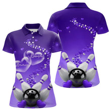 Load image into Gallery viewer, Purple Heart Theme Custom Valentines Bowling Polo Shirts For Women, Couple Bowling Shirt IPHW8346
