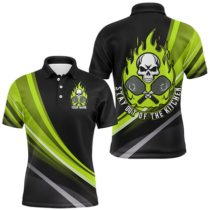 Custom Skull Men'S Pickleball Polo Shirts, "Stay Out Of The Kitchen" Pickleball Attire | Green IPHW6906