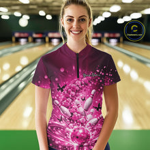 Load image into Gallery viewer, Custom Elegant Pink Roses And Butterfly Women Bowling Shirt, Flower Bowling League Shirt IPHW10928