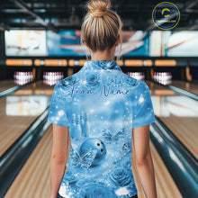 Load image into Gallery viewer, Custom Elegant Blue Roses And Butterfly Women Bowling Polo Shirts, Ladies Outfit IPHW10935