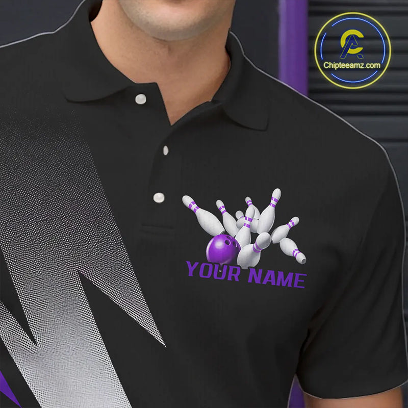 Black And Purple Custom Bowling Jerseys, Bowling Team Shirts For Men Bowling Tournament Outfits IPHW7707