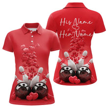 Load image into Gallery viewer, Custom Valentine Day Bowling Red Polo Shirts For Women, Romance Bowling Couple Outfits IPHW8352