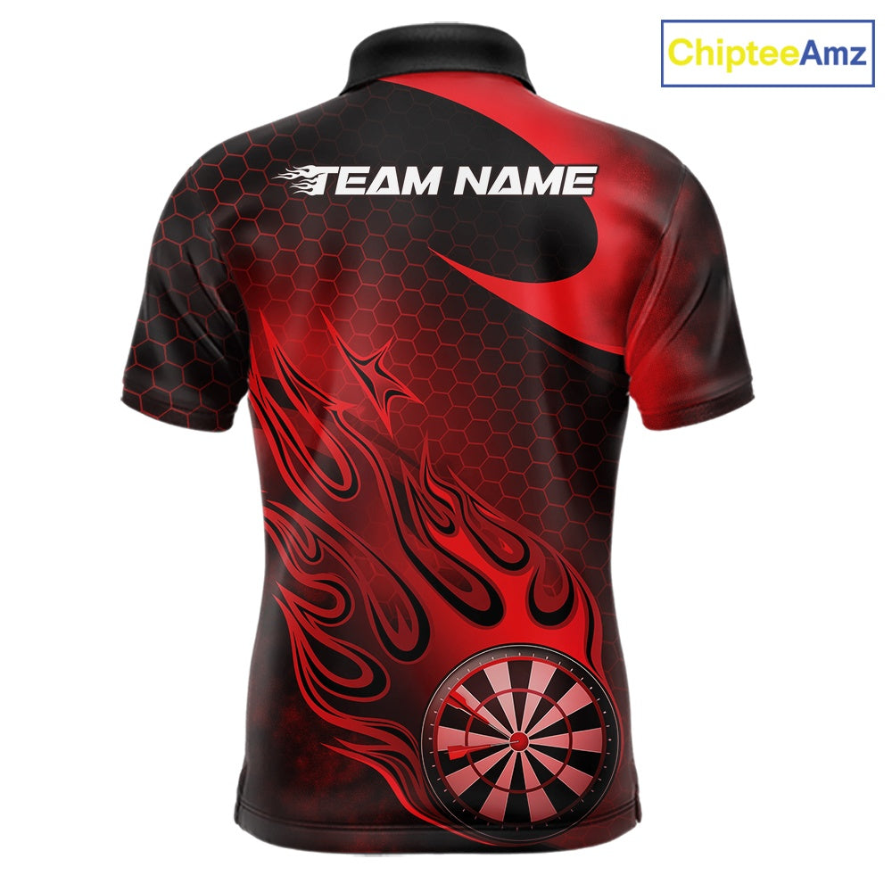 Custom Black And Red Flame Dartboard Darts Team Shirts, Dart Tournament Outfits Dart Jerseys For Players IPHW10410