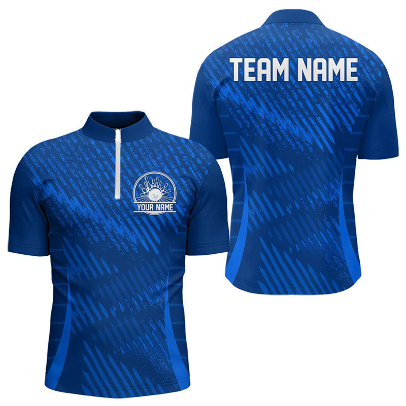 Custom Blue Bowling Team Quarter-Zip Shirts For Men, Bowling Tournament Bowling League Shirt IPHW8536