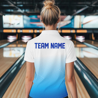 Custom Blue Bowling Team Womens Quarter-Zip Shirts, Bowling Tournament Bowling League Shirt IPHW8538