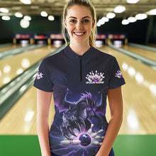 Load image into Gallery viewer, Custom Black And Purple Dragon Bowling Team Womens Quarter-Zip Shirts, Bowling League Shirt IPHW8548