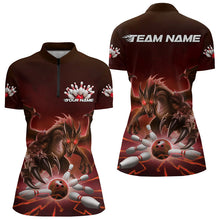 Load image into Gallery viewer, Custom Black And Red Dragon Bowling Team Womens Quarter-Zip Shirts, Bowling League Shirt IPHW8549