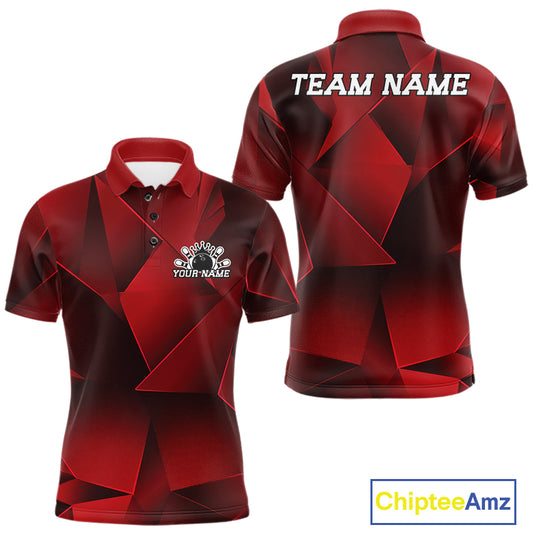 Red and black polo shirt with customizable text on a white background