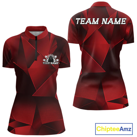 Red sports jersey with geometric design, customizable text, and brand logo.