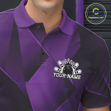Load image into Gallery viewer, Purple and black polo shirt with a logo and text on a dark background