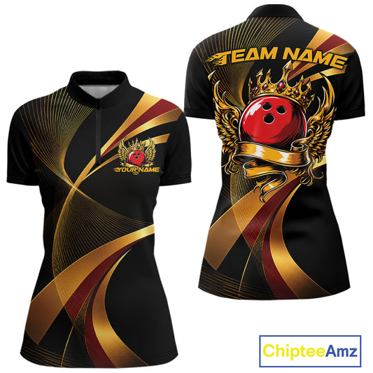 Bowling jersey with red bowling ball design on black background, featuring 'Team Name' text.