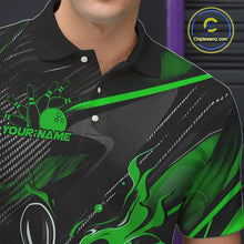 Load image into Gallery viewer, Black And Green Custom Flame Bowling Shirts For Men, Fire Bowling Team Shirt Bowler Jersey IPHW7934