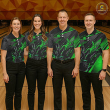Load image into Gallery viewer, Black And Green Custom Flame Bowling Shirts For Men, Fire Bowling Team Shirt Bowler Jersey IPHW7934
