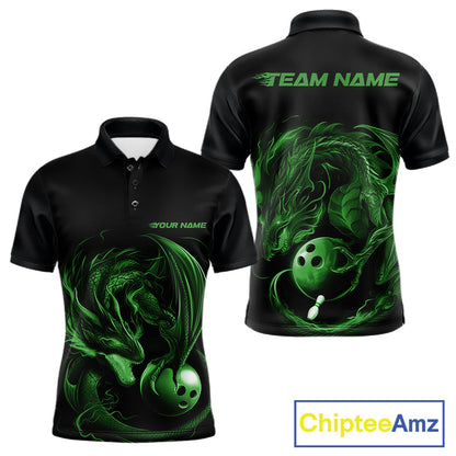 Custom Black And Green Dragon Bowling Shirts, Bowling League Shirt Dragon Men Jersey IPHW10705