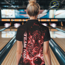 Load image into Gallery viewer, Custom Red Flaming Leopard Bowling Shirts For Women, Fire Bowling Team Shirt Bowler IPHW10712