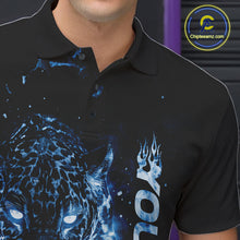 Load image into Gallery viewer, Custom Blue Flaming Leopard Men Bowling Shirts, Fire Bowling Team Shirt Bowler Uniform IPHW10714