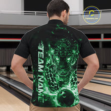 Load image into Gallery viewer, Custom Green Flaming Leopard Men Bowling Shirts, Fire Bowling Team Shirt Bowler Uniform IPHW10715
