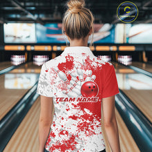 Load image into Gallery viewer, Custom Red Splatter Bowling Team Women Polo Shirt, Bowling League Shirt Bowler Jerseys IPHW11257