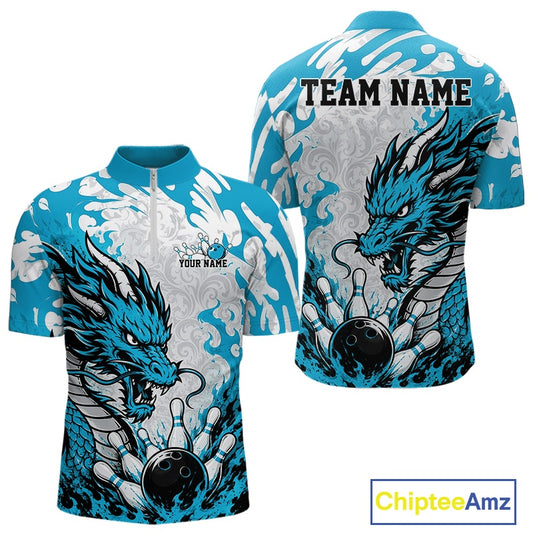 Blue and gray dragon-themed sports jersey with customizable text on a white background