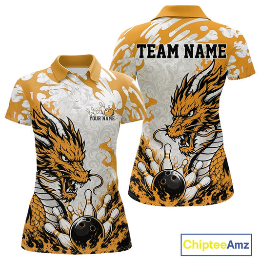 Polo shirt with dragon design and customizable text on a white background