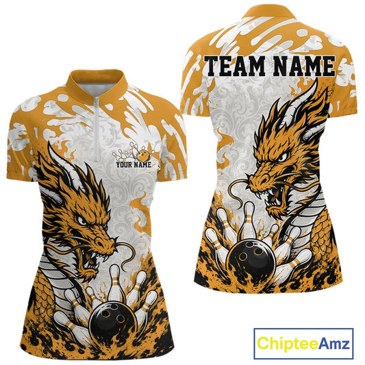 Bowling jersey with dragon design and customizable text on a white background